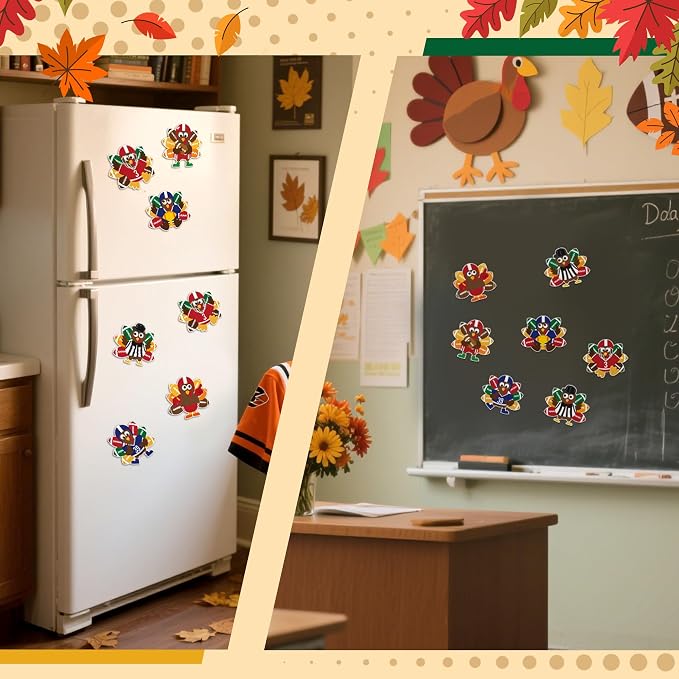 Haooryx DIY Fall Football Turkey Magnet Craft Kit - 30 Set Make Your Own Thanksgiving Turkey Decoration Autumn Sticker Craft Class Art Project Home Refrigerator Class Bulletin Board Decoration