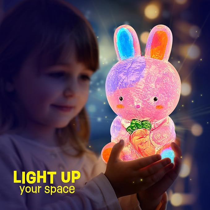 Paint Your Own Bunny Lamp Kit, Crafts for Kids Ages 6-12, Gifts for Girls | Bunny painting kit with paints and 3D night light; DIY arts and crafts activity and birthday or Easter gift for kids