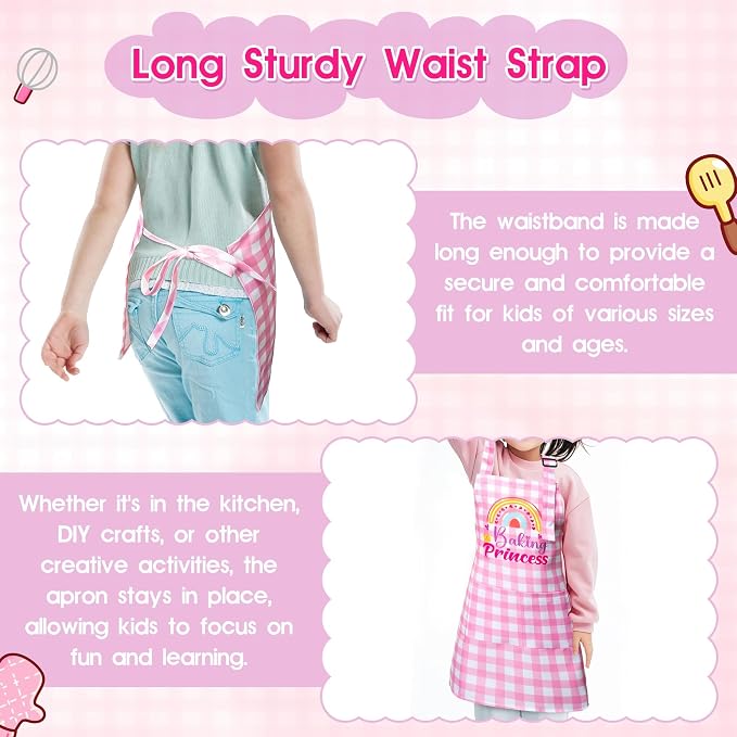 R HORSE 2 Pieces Kid Apron and Chef Hat Set, Children Role Play Chef Toy | Coquettish Pink Baking Princess Adjustable Kitchen Apron for Girl, Ideal for Cooking, Baking, Painting, Cooking Birthday Gift