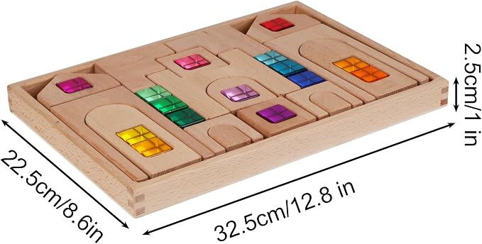 31PCS Wooden Castle Arch Building Blocks Set with Colorful Acrylic Inserts, Educational Construction Toy for Toddlers (31PCS Colorful House)