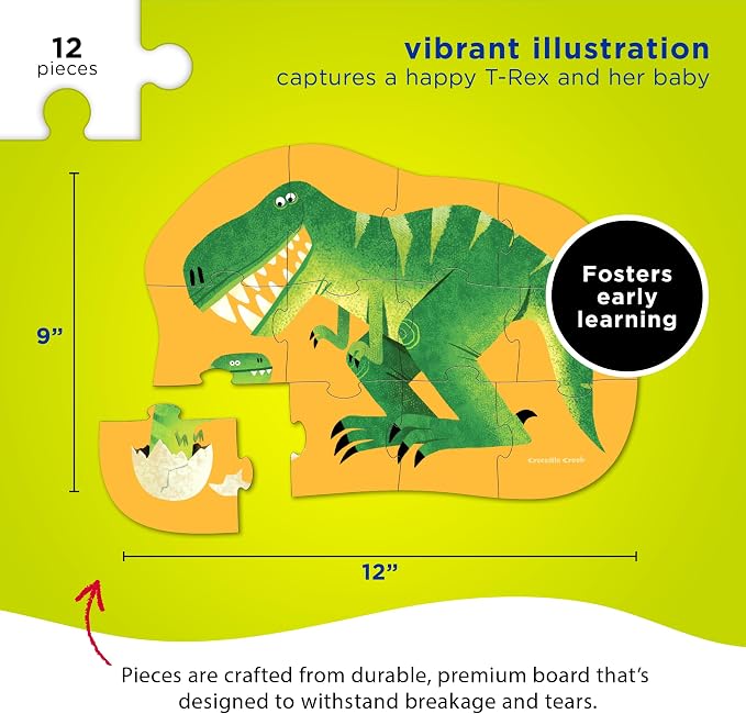 Crocodile Creek 12-Piece Mini Jigsaw Puzzle - Fun Floor Puzzles for Kids Ages 2-4 and Up - Heavy-Duty Shaped Box for Storage - Just Hatched - 12" x 9" Finished