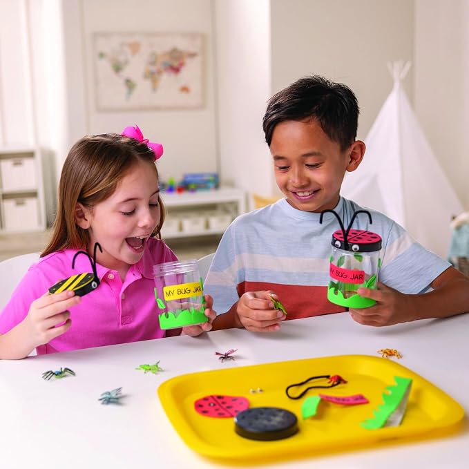 Fun Express Bug Catcher Kit for Kids - Makes 12 Bug Jars with Craft Supplies | Bug House Container with Ventilated Lids for Lightning Bug Catching | VBS Crafts, Bug Party Favors & Nature Explorer Kit