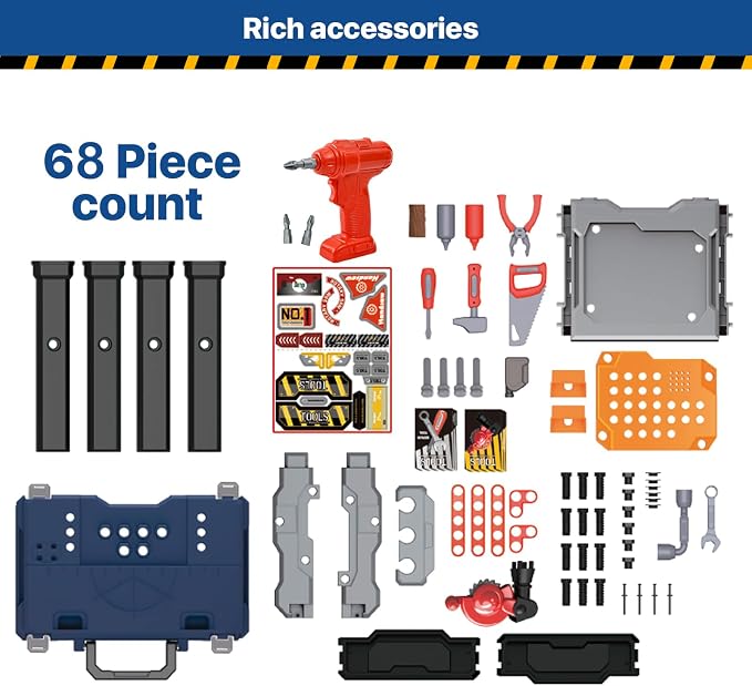 MUGEYMYD Kids Tool Bench Set with Electric Drill and Realistic Tool | Pretend Play Construction Workbench Toys for Toddlers, Build a Kids Tool Workshop Set for Boys and Girls, Ages 3-8