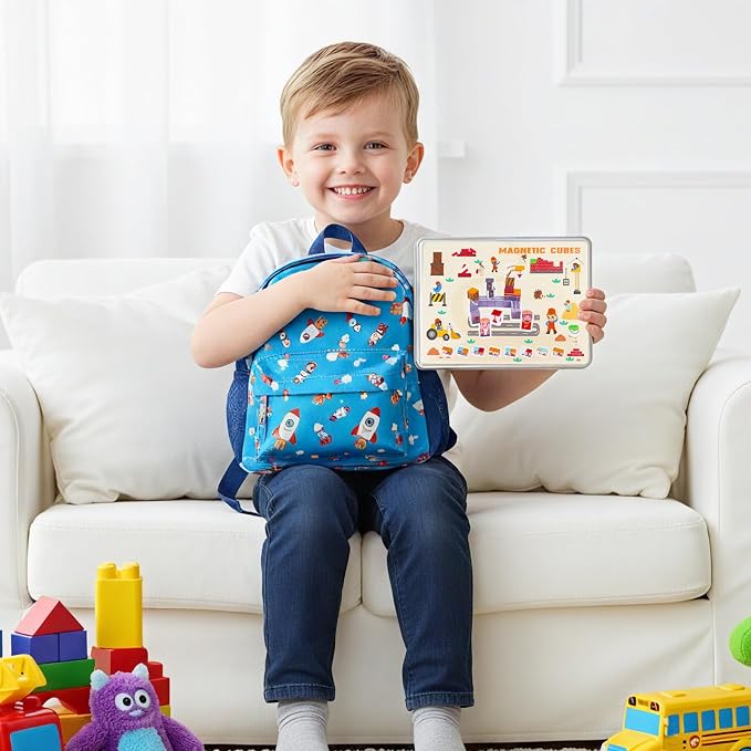 Travel Magnetic Blocks Toy Portable Construction Building Tiles | 40PCS Portable Magnet Building Tiles, Road Trip Activities for Toddlers Kids Ages 3-8, STEM Sensory Toy Birthday Gift for Boy