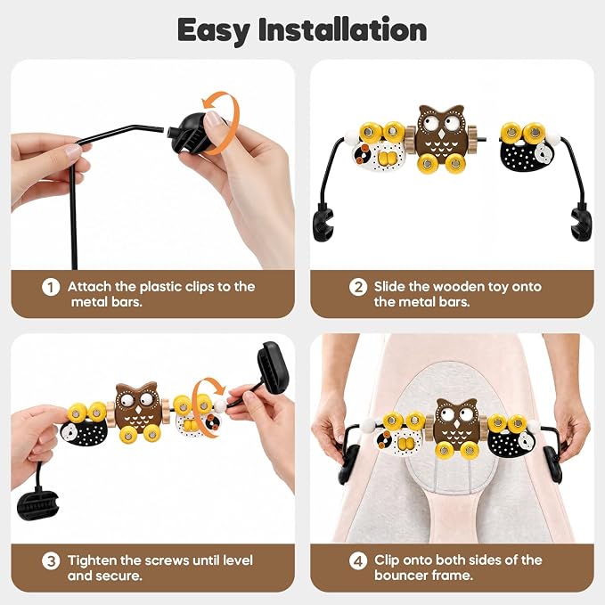 mamatepe Wooden Baby Bouncer Toy Bar Compatible with Baby Bjorn Bouncers, Baby Bjorn Attachment Toy with Tight and Secure Fit, Rotatable Sensory Toy for Babies to Watch, Touch and Spin