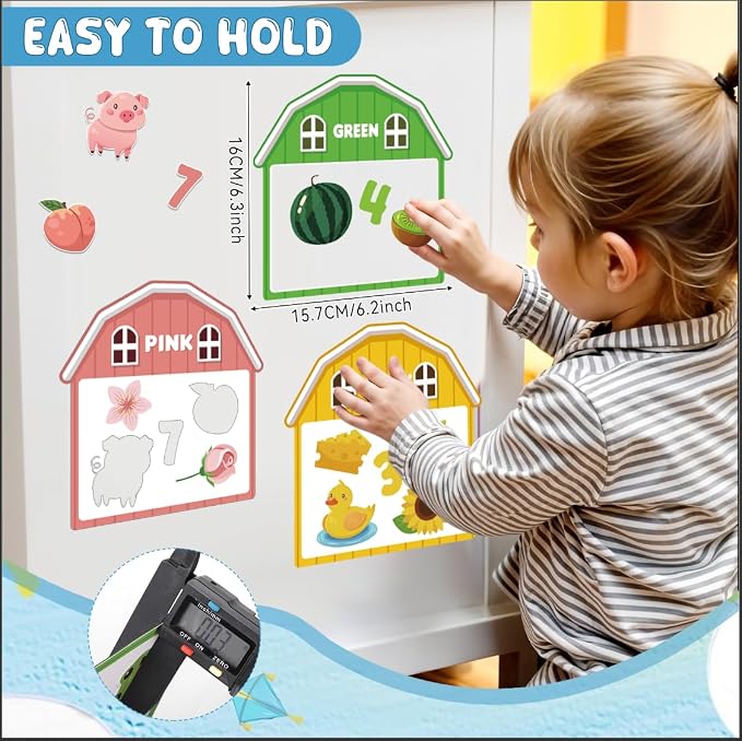 10Pcs Magnetic Color Sorting Cute Farm Animal Fridge Magnets for Toddlers | 60 Toddler Magnets for Refrigerator Early Education Toddler Color Sorting Learning Activities Boys Girls Gifts