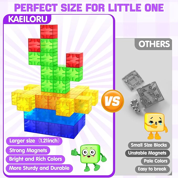 Feoxialy Magnetic Blocks 52pcs Translucent Magnetic Cubes Building Blocks | Digit Magnet Toys for Kids, Rainbow STEM Creativity Toys 3+ Year Old Boys & Girls Toddlers Kids Christmas Birthday Gifts
