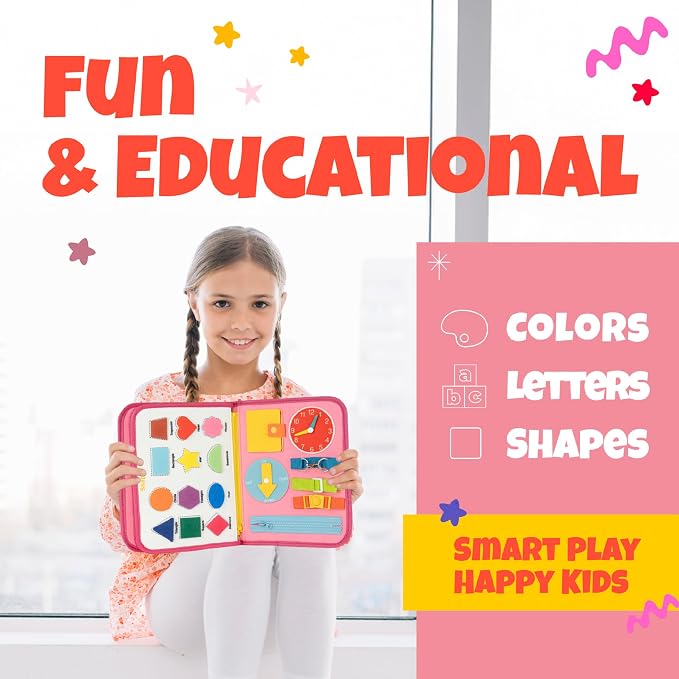 Ibenji Montessori Busy Book for Kids Ages 3+ Sensory Learning Toy with Zippers, Buckles, Letters, Numbers & Puzzles – Travel Quiet Book for Airplane & Car