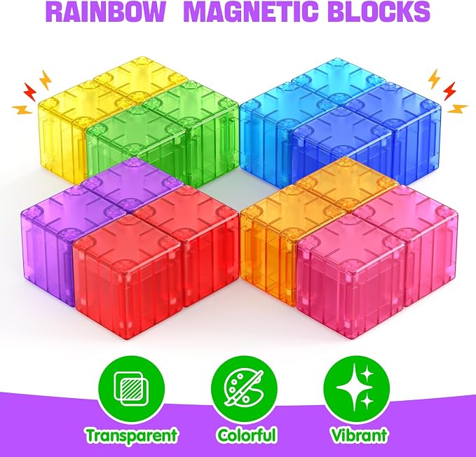 Feoxialy Magnetic Blocks 52pcs Translucent Magnetic Cubes Building Blocks | Digit Magnet Toys for Kids, Rainbow STEM Creativity Toys 3+ Year Old Boys & Girls Toddlers Kids Christmas Birthday Gifts