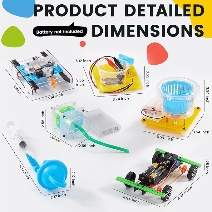 6-in-1 STEM Home Lab Science Kit for Kids Age 8-12, Boys & Girls 9 10 11 13 14 Year Old Educational Adventure Set: Tank & Car Building, Saltwater Generator | Perfect Birthday & Learning Gift for Kids
