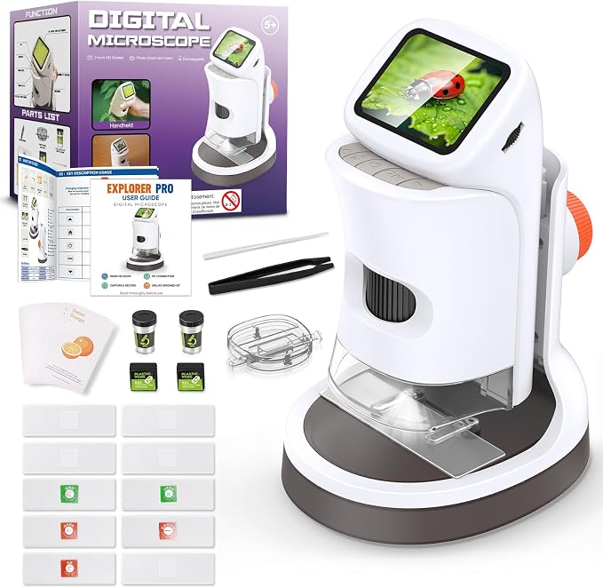 Kids Digital Microscope 1000X 1080P with Screen | Handheld Pocket Microscope for Kids 5-12, Portable Rechargeable STEM Science Kit, Educational Toy Gift for Boys & Girls (2026 New)