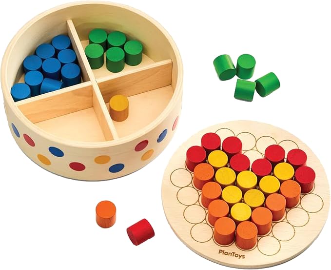 PlanToys® Pattern Peg Board Wooden Lacing Toy for Toddlers 12M+ Montessori | 45 pegs storage box, montessori pattern peg board, lacing toy toddlers 12 months+, fine motor hand-eye coordination, early ma