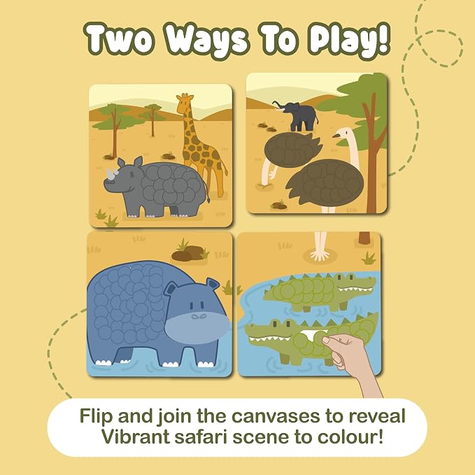 BINCA Dotties Dot Art Activity Kit, 750+ Stickers, Wild Animals Mess-Free Activities, DIY Dot Sticker Art, Kids Travel Activities, Gifts for Boys & Girls Ages 4,5,6,7