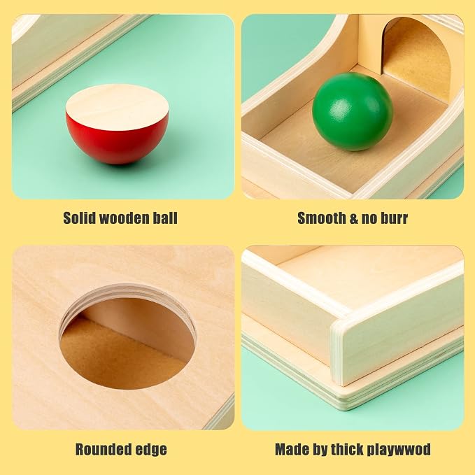 Montessori Toys for 1 Year Old, Ball Drop Toy, Object Permanence Box | Wooden Soft Sound & Fine Motor Skills Baby Ball Drop Play Sorting Toys for 6 8 9 12 Months Toddlers, Infant Early Age Toy