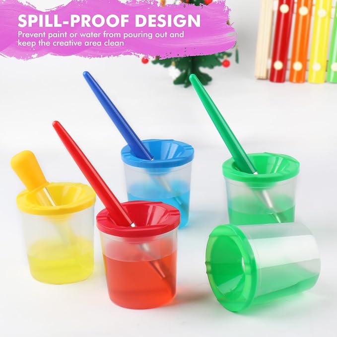Toddler Paint Brushes Paint Cups with Lids Droppers for Kids | No Spill Paint Cups for Kids Plastic Liquid Droppers for Kids Crafts Paint Containers with Lids for Toddler Art Supplies