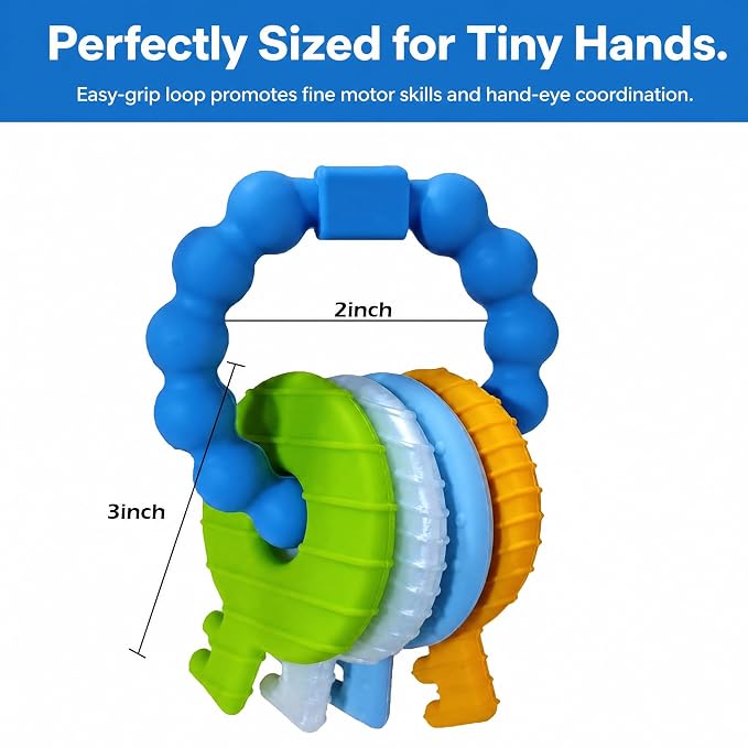 Baby Keys Teether Toys,Silicone Teething Toys for 3-18+ Months,Teething Keys Toy for Infants-Soft & Raised Texture to Soothe Gums,BPA Free (4Colors)