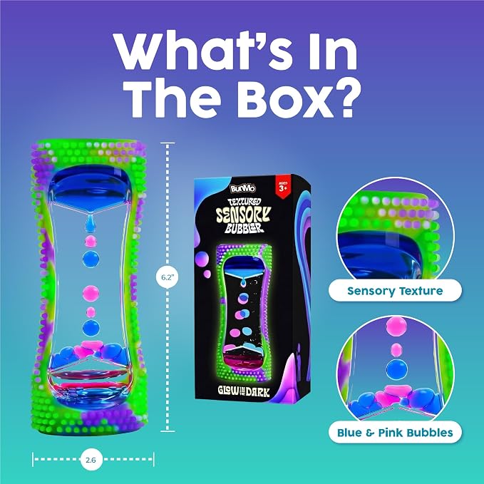 BUNMO Liquid Motion Bubbler Glow-in-The-Dark Sensory Toy for Kids & Adults – Gentle Fidget Toy for Mindfulness – Stimulating Visual Sensory Experience – Colorful Bubble Fidget Timer for Desk & Travel