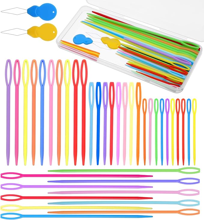 Plastic Needles for Yarn, Plastic Sewing Needles for Kids | with Threader, & Storage Box, 2.2 in, 2.8 in, 3.5 in, & 5.9 in, for Handmade Crafts, Canvas and Yarn Projects