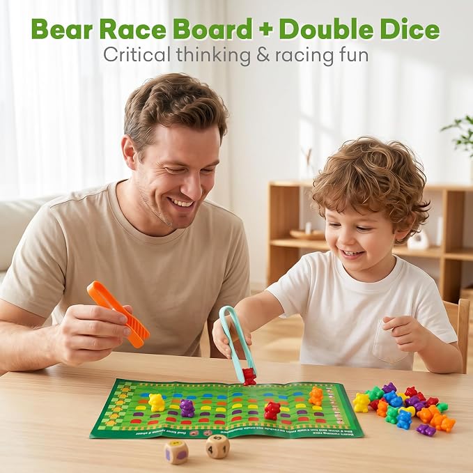 NEOROD Counting Bears - 90 Pcs Color Sorting Toys for Toddlers 1-3 & Preschool Learning Toys with Stacking Cups,Math Manipulatives with 2 Tweezers, 2 Dices, 12 Activity Cards & Storage Container