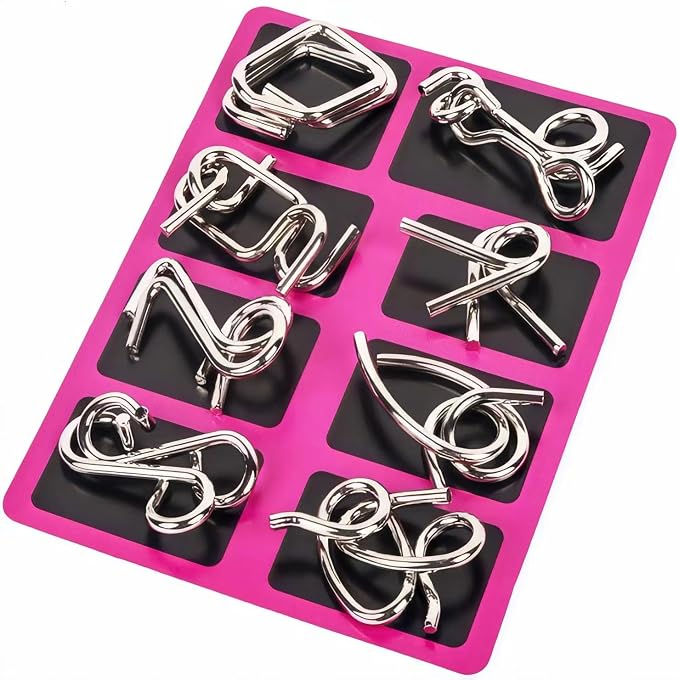 Metal Wire Puzzle Set of 24 with Pouch | Brain Teaser IQ Test Disentanglement Iron Link Unlock Interlock Game Party Favor Kids Adults Challen