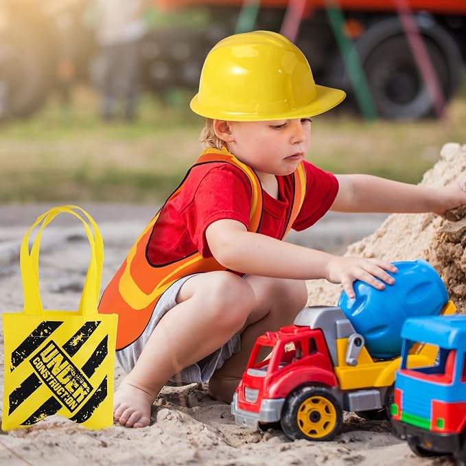 Hillban 72 Pcs Kids Construction Worker Costume, Construction Vests Set for Kids Including 24 Vests 24 Hats and 24 Tote Bags Theme Birthday Party Supplies for Birthday Party Costume Favor