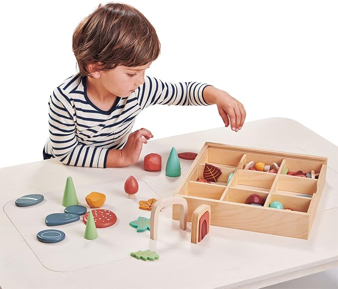 Tender Leaf Toys My Forest Floor - Wooden Open-Ended Tinker Tray Creative Play Box with Removable Compartments - Montessori Toy for Imaginative Play - Age 3+