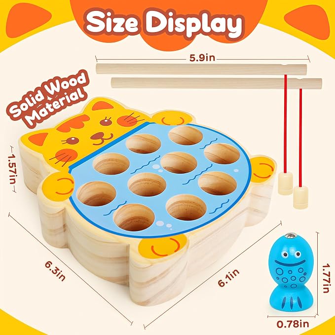 Montessori Wooden Magnetic Fishing Game for Kids 3+ | Wood Fishing Toy Early Learning Fine Motor Skills,Hand-eye Coordination,Birthday Gift for Boys and Girls.