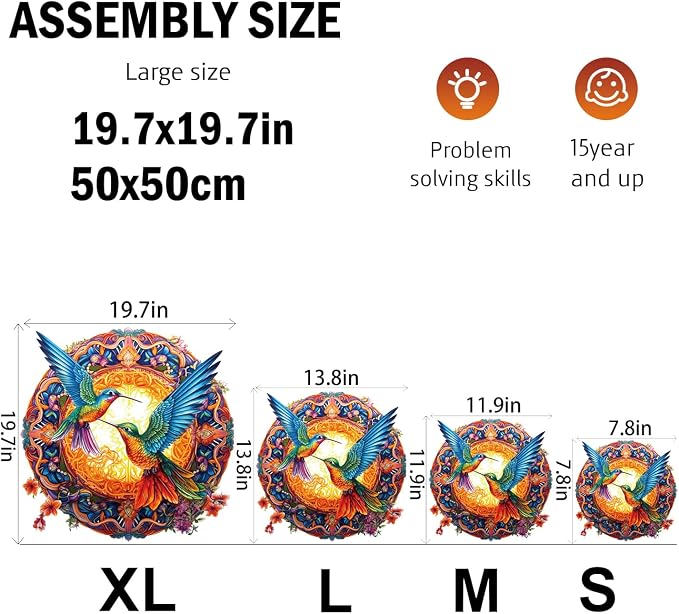Jigfoxy Wooden Puzzles for Adults, Hummingbird Wooden Jigsaw Puzzles, Unique Animal Shape Puzzles, Christmas Thanksgiving Gifts for Family Friend(M-11.8 * 11.8in-200psc)