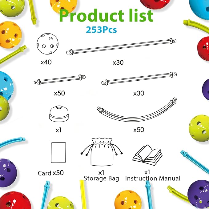 COUOMOXA 253 Pcs STEM Building Toys with Sound Bells
