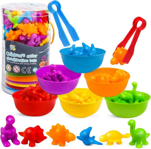 USATDD Counting Dinosaurs Montessori Toys Color Sorting Animals Matching Games Preschool Learning Activities Educational Sensory Toys Birthday for Kids Toddlers Boys Girls Age 3+