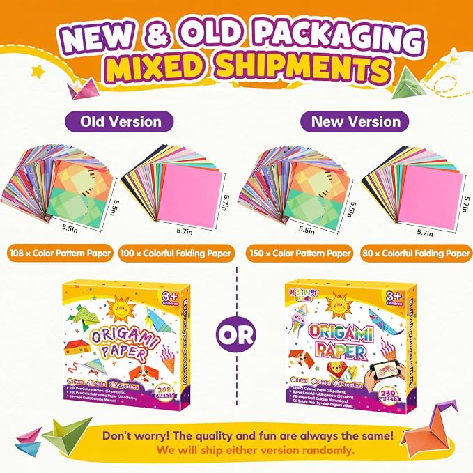Pigipigi Kids 230 Pcs Origami Paper Kit,Arts and Crafts for Kids Ages 5-12 | Beginners Origami Kit with 75 Vivid Patterns,Video Tutorials & books, DIY Craft Birthday Gift for Boys Girls ages 5-12