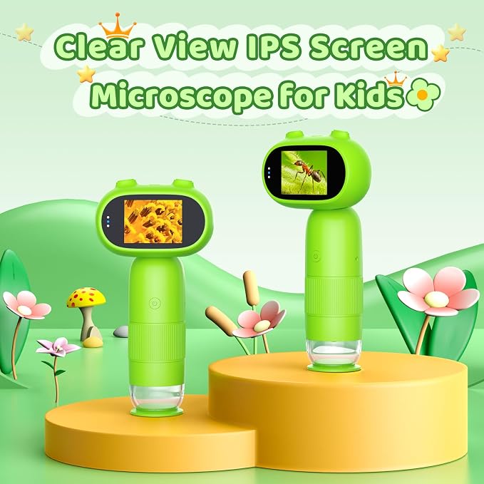 Leipan Pocket Microscope for Kids, 2'' IPS 1080P Magnifier with Light | 16MP Mini Digital Microscope 1000X, 8 LEDs, Compatible with PC, Includes 8GB card