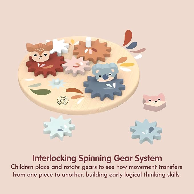 Wooden Spin Gear Toy for Toddlers 18m+ Spinning Gears Board | colorful spinning gears board, construction toys, sorting & stacking toys, preschool toys, STEM fine motor learning, creative