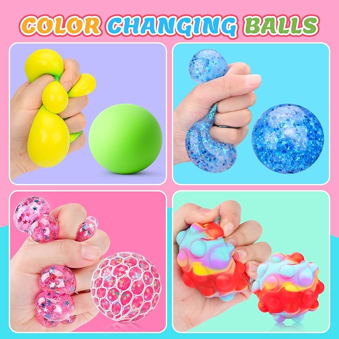 Stress Balls 4 Pack for Adults and Kids, Squeeze Squishy Fidget Toys | Sensory Toys for kids with Autism, Squishy Fidget Toys for Stress and Anxiety Relief, Prize for Classroom