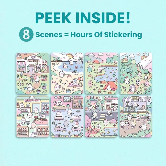 Cupkin Life of Cute Bunnies Coloring & Sticker Book | 300+ Stickers | Spiral-bound kids craft format with 8 scenes, 8 art pages, side-by-side viewing, and an easy-peel design for ages 2–8