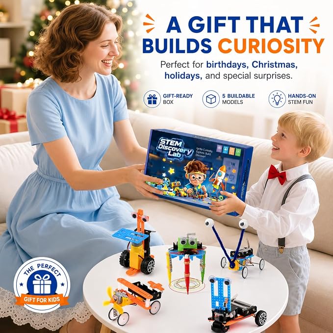 STEM Kits for Kids Ages 6-12, 5-in-1 Robot Building Science Kit for Boys Girls, DIY Robotics Engineering Projects, Educational STEM Toys, Birthday for Kids Age 6 7 8 9 10 11 12