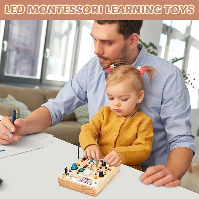 Joyreal Wooden Busy Board for Toddlers - Montessori Toys for 1 2 3 Year Old | Wooden Sensory Board, Sensory Learning Activity, Toddlers Activity Travel Toys for Boy & Girl Birthday Gift (Forest Theme)