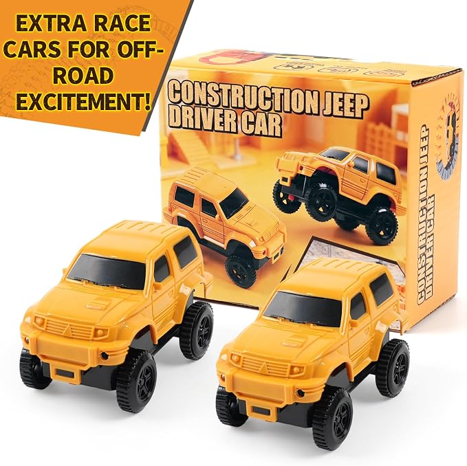 Construction Race Cars Accessories for Kids - 2-Pack Engineering Electric Toy Cars, Birthday Gifts for 3 4 5 6 7 Year Old Boys, Compatible with Construction Race Car Track Set