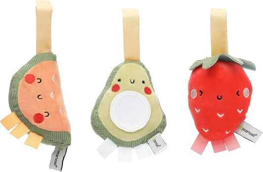 Pearhead Fruit Stroller Toys, Plush Hanging Baby Toy, Set of 3 | Strawberry Avocado Watermelon, Car Seat Attachments, Hanging Mirror, Newborn Gift, Easy-Grip Design, Tummy Time