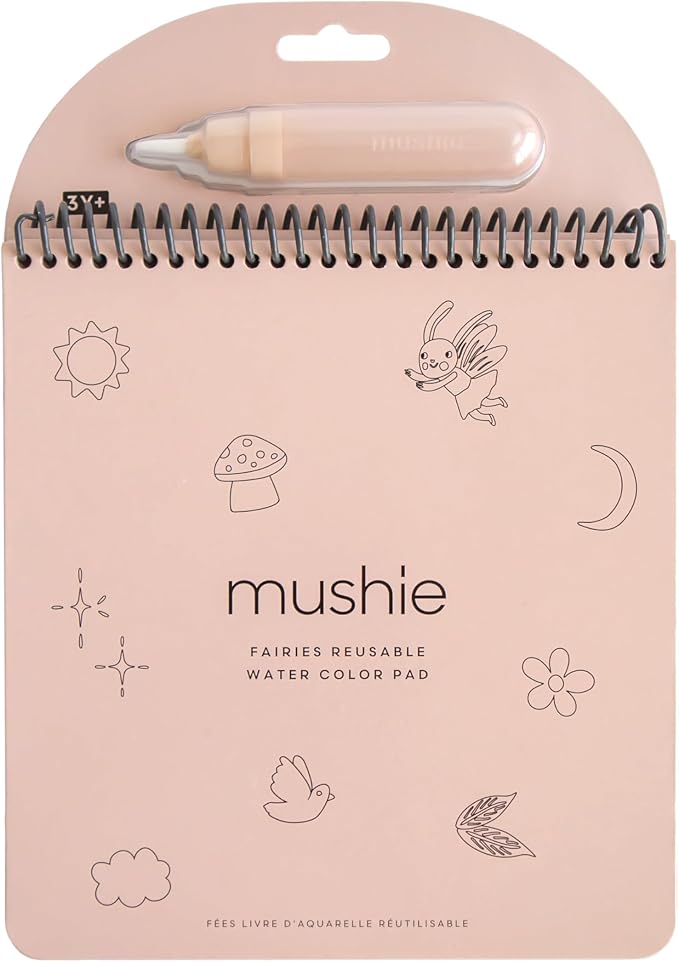 mushie Fairies Reusable Water Color Pad | Montessori Travel Activity Fairy Tale Book + Refillable Brush for Toddlers 3 Years+