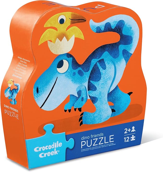 Crocodile Creek Pre-School Jigsaw Puzzle, 12 Piece for Kids 2 Years and Up, Heavy-Duty Square Box for Storage, Finished Puzzle Size 12 x 19 inches, Dino Friends