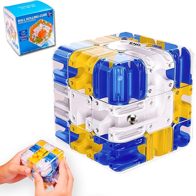 3D Rolling Ball Maze Cube Puzzle - Maze Cube for Kids Labyrinth 3D Puzzle Maze Cube Ball Twist Roll Brain Teaser Toys, Cultivate Logical Thinking for Puzzle Cube Gift for Adults Teens Kids (Blue)