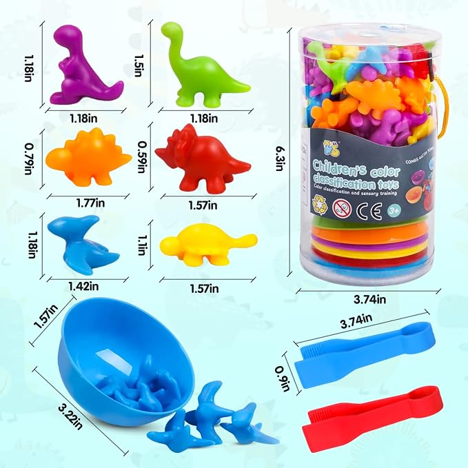 USATDD Counting Dinosaurs Montessori Toys Color Sorting Animals Matching Games Preschool Learning Activities Educational Sensory Toys Birthday for Kids Toddlers Boys Girls Age 3+