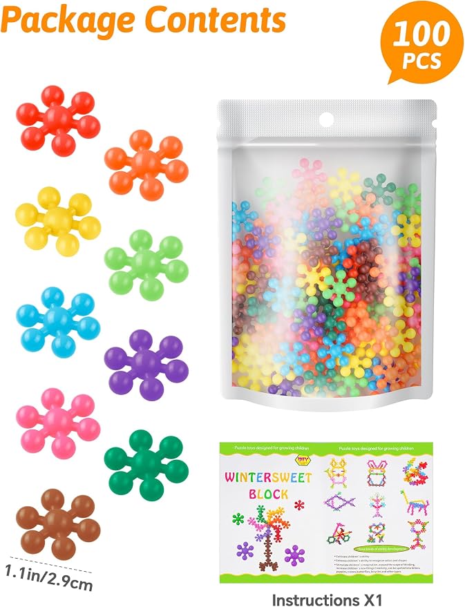 100PCS Building Blocks STEM Construction Toy for Kids 3+, Multi-Color | Solid Plastic Early Learning Creativity STEM Toy, Safe Material, Educational Toy for Kids