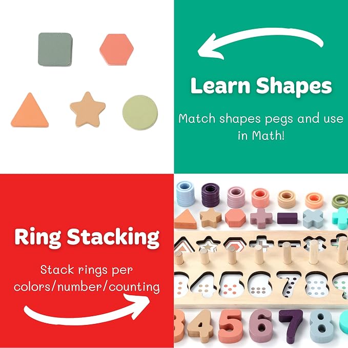 GeroCrew Toddler Montessori Toys Teaches Number, Counting, Math, Stacking Fun Preschool Learning Activates for Boy and Girl | Year Old Boy Gifts and Beyond! (Macaron)