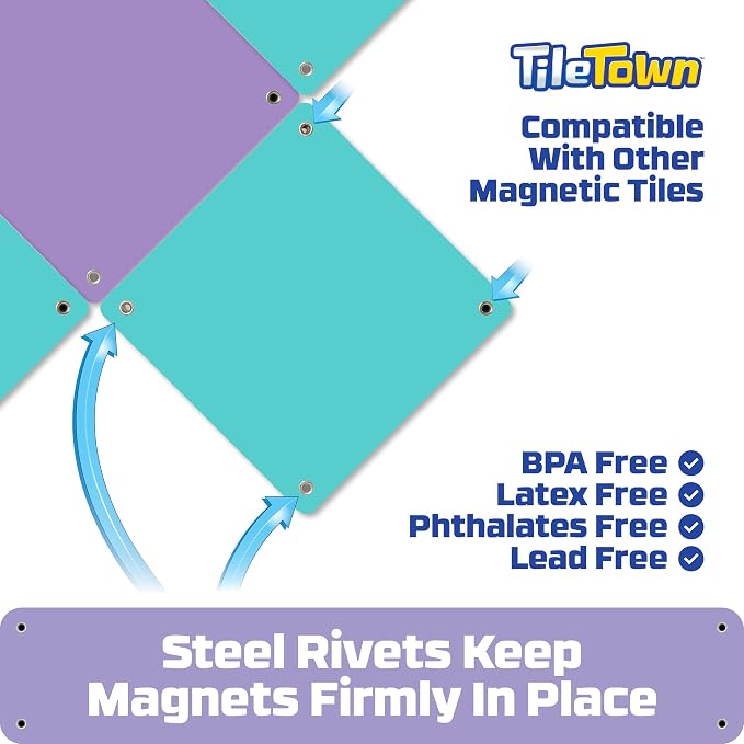 Tile Town Bluey Granny Janet 6-Piece Magnetic Tile Playset, Interactive STEM Magnetic Tiles Toys, Includes Bluey & Bingo Figures, Action Tiles