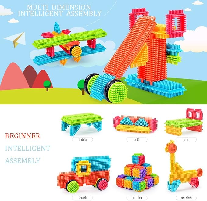 Teytoy 100 Pcs Bristle Shape Building Blocks Toy Set for toddlers Kids