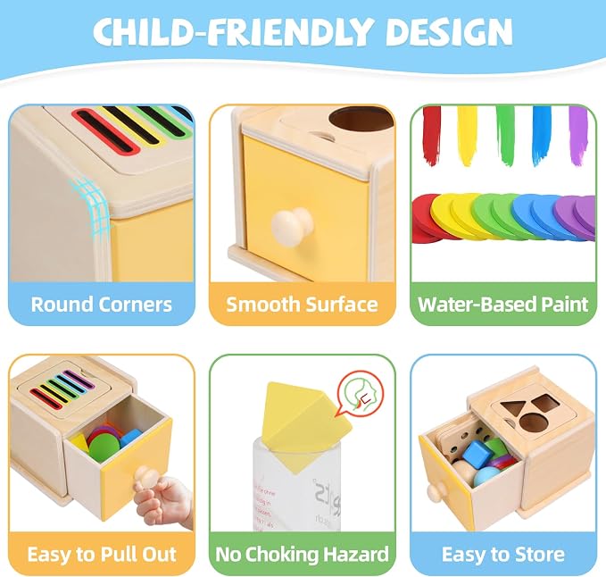YHHYTOY Montessori Toys for 1+ Year Old, Object Permanence Coin Box | Color Sorting Ball Drop Fine Motor Skills Toys for 1-2 2-3 Year Old, Shape Sorters for Toddlers 1-3, Learning Gifts for Kids