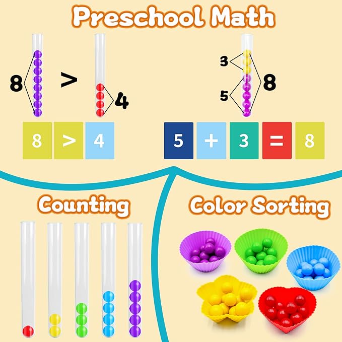 Counting and Color Sorting Toys Set, Preschool Learning Toys | Fine Motor Skills Color Recognition and Math Learning Games, Educational Toy Gift for Kids Age 3 4 5 6Year Old Boys Girls