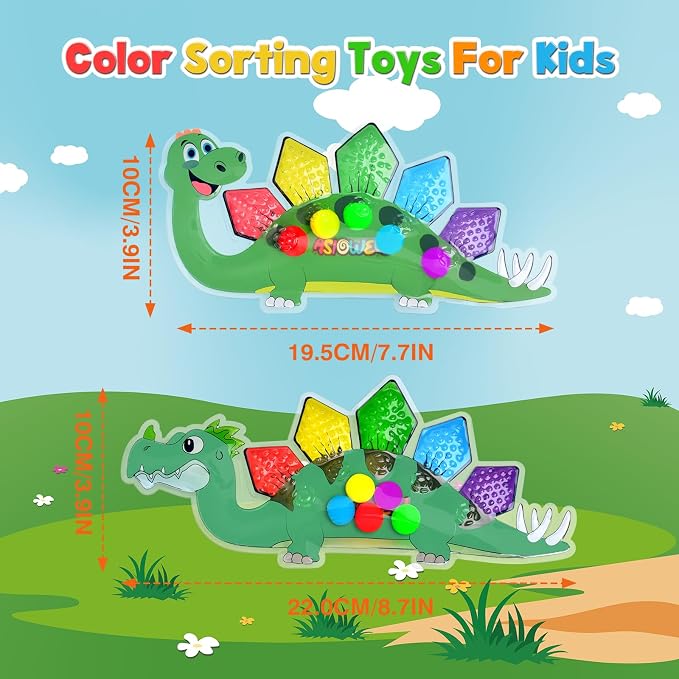 2Pcs Dinosaur Color Sorting Sensory Toys for Kids with Autism Toddler Toys for Airplane Travel Road Trip Montessori Toys Fine Motor Skills A Easter Basket Stuffers Gifts for Kids Boys Girls